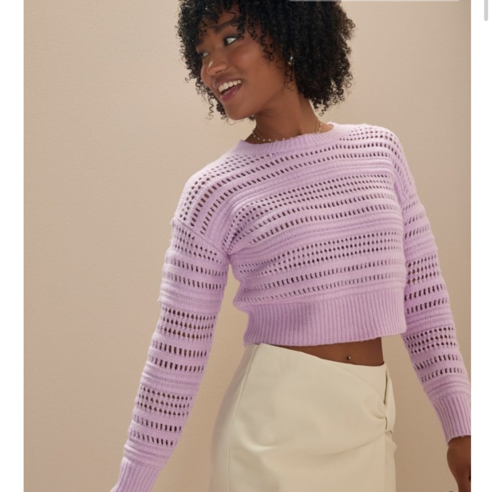 Lavender Open-Knit Cropped Sweater - Women